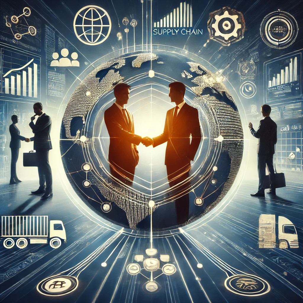 Dall·e 2025 03 08 10.02.46 a professional and modern digital illustration representing business networking and supplier sourcing. the image should feature interconnected busines